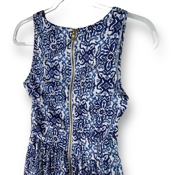 Milly Blue Combo Sleeveless V Neck A Line Cotton Blend Dress Blue Sz 2 - Picture 10 of 13